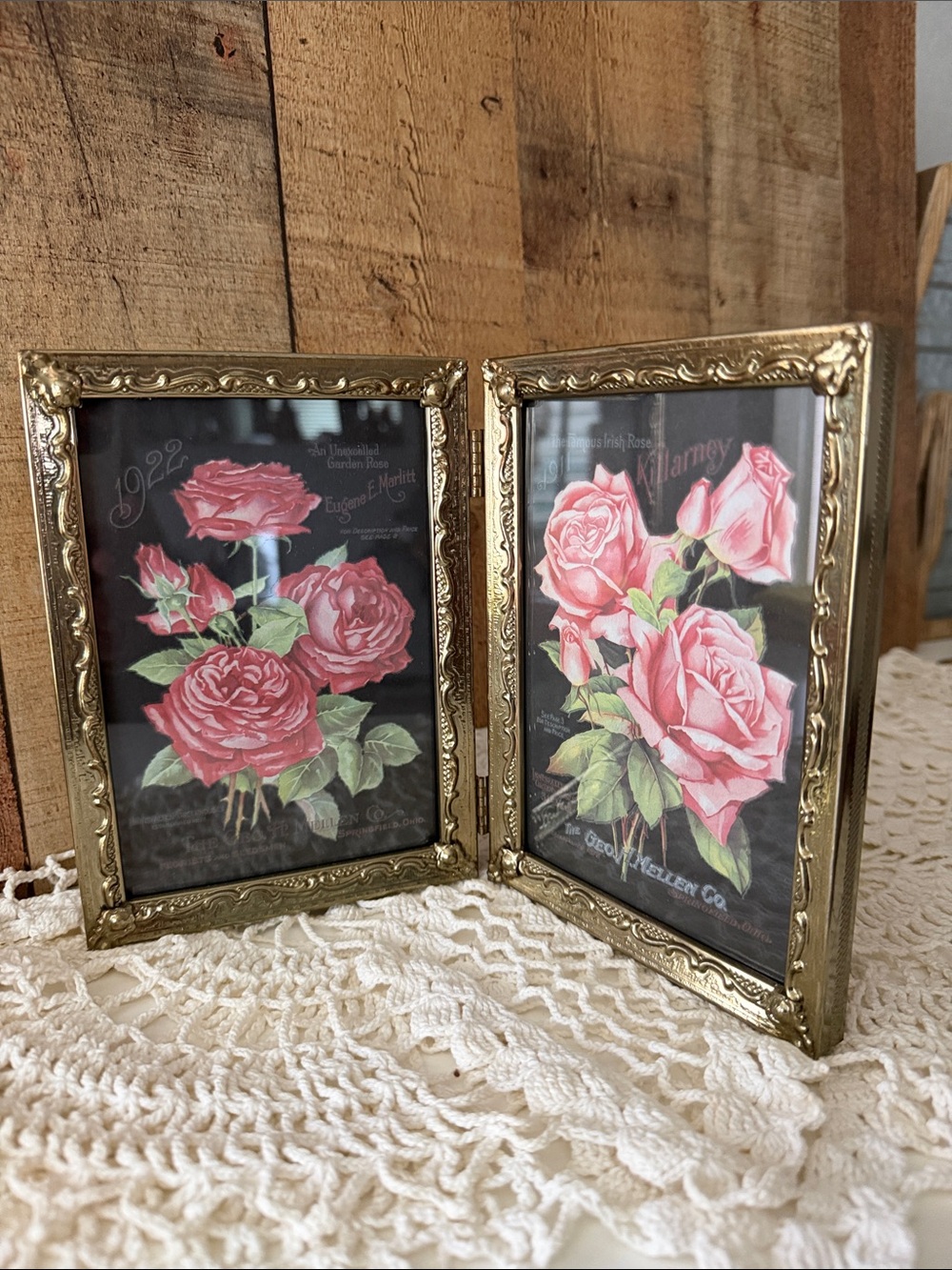 Vintage Hollywood Regency ornate gold-tone bi-fold frame